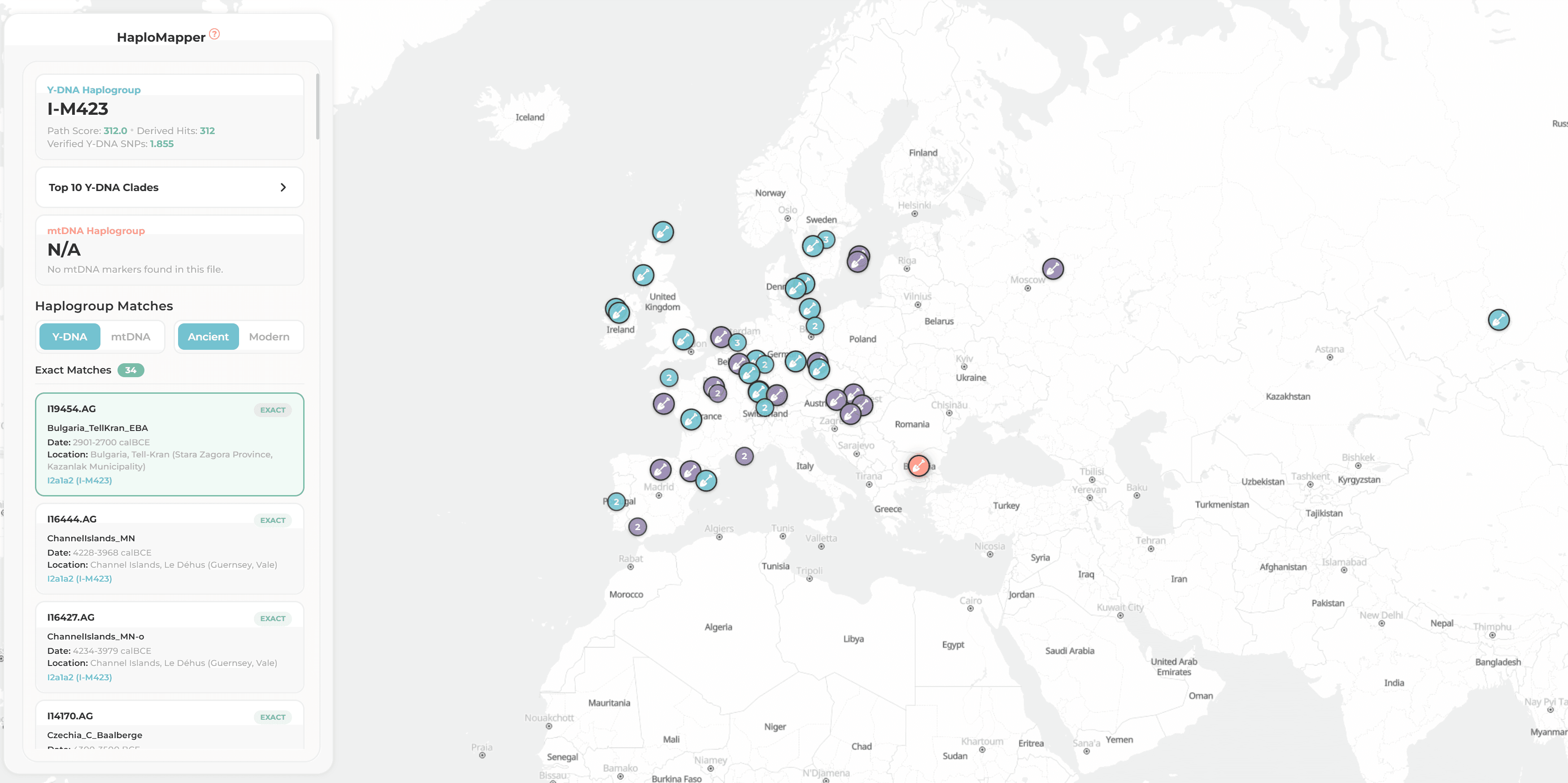HaploMapper: Y-DNA & mtDNA prediction screen